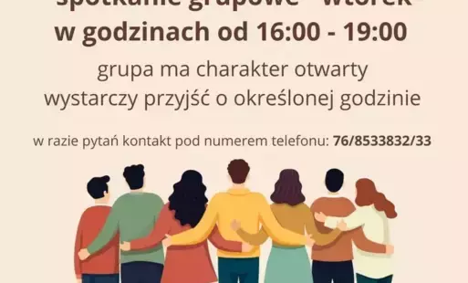 Plakat o otwartych spotkaniach grupy zapobiegającej nawrotom”